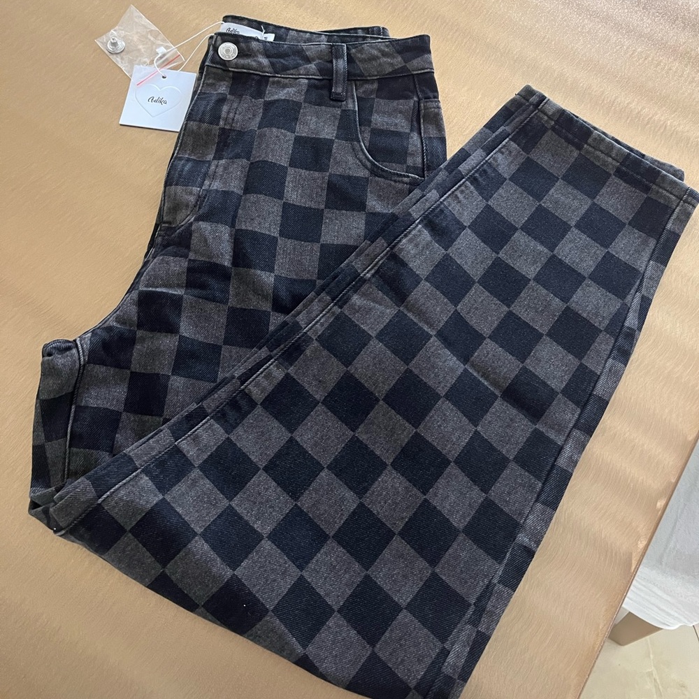 NWT Black Checkered Jeans - Picture 1 of 5